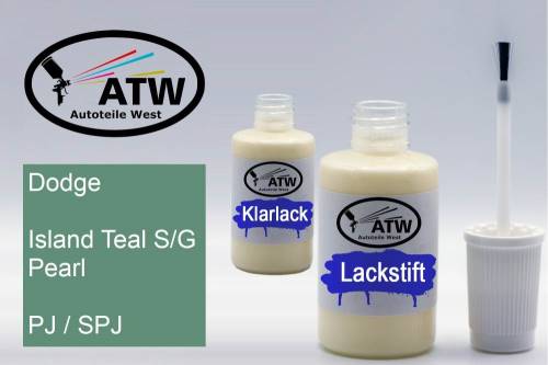 Dodge, Island Teal S/G Pearl, PJ / SPJ: 20ml Lackstift + 20ml Klarlack - Set, von ATW Autoteile West.